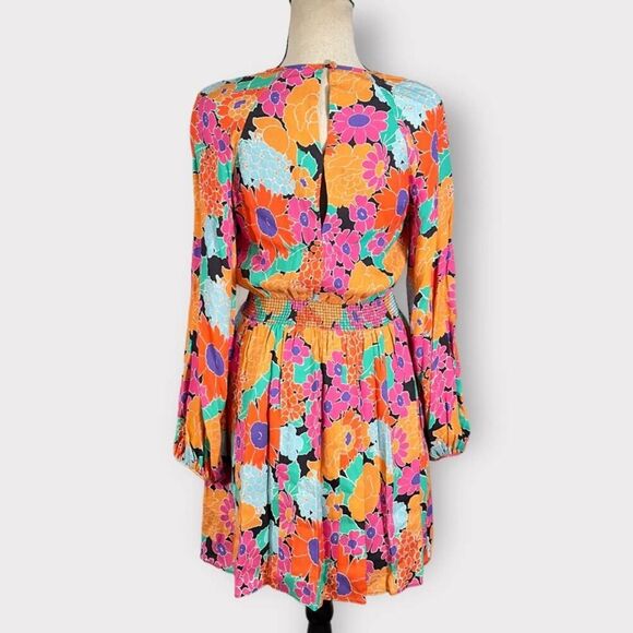 AMUR Gretal Multicolor Floral Balloon Sleeve Smocked Minidress Women's 0 NWT - Picture 5 of 13